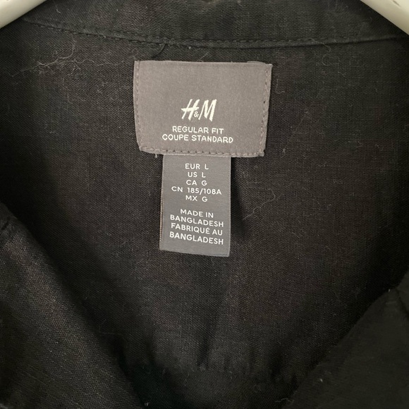 H&M Men’s Black Casual Button Down Shirt Linen blend size Large - Picture 2 of 6
